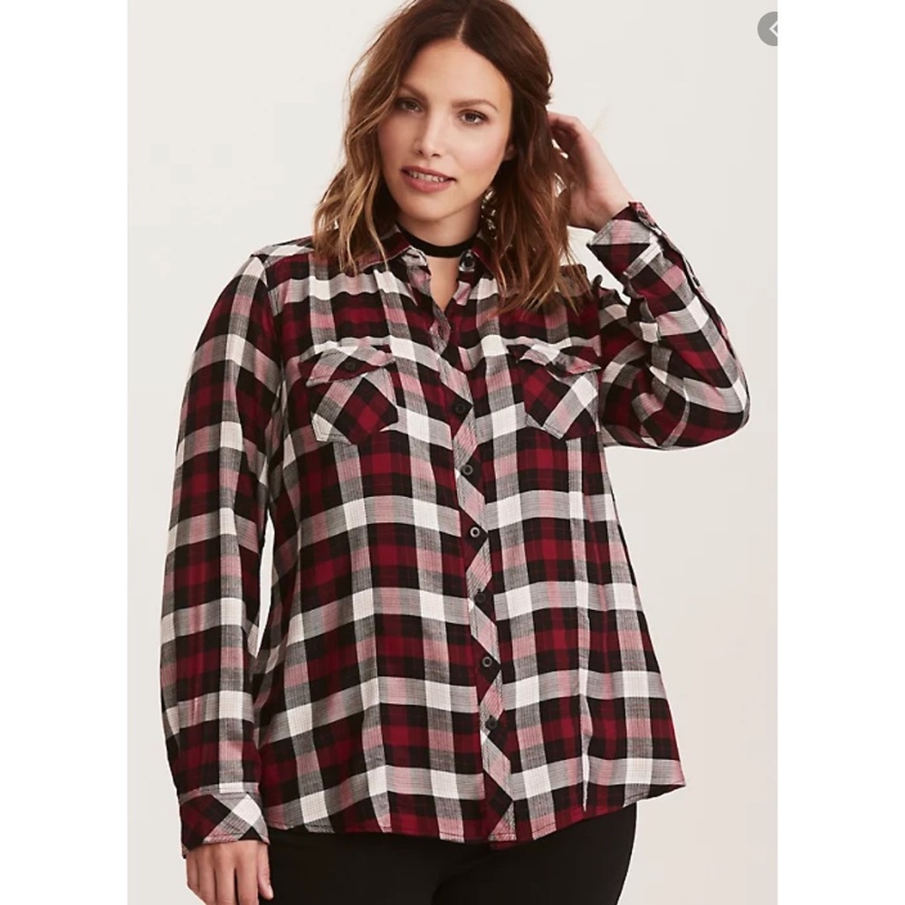 Torrid Plaid Challis Camp Shirt Flannel Button Up
